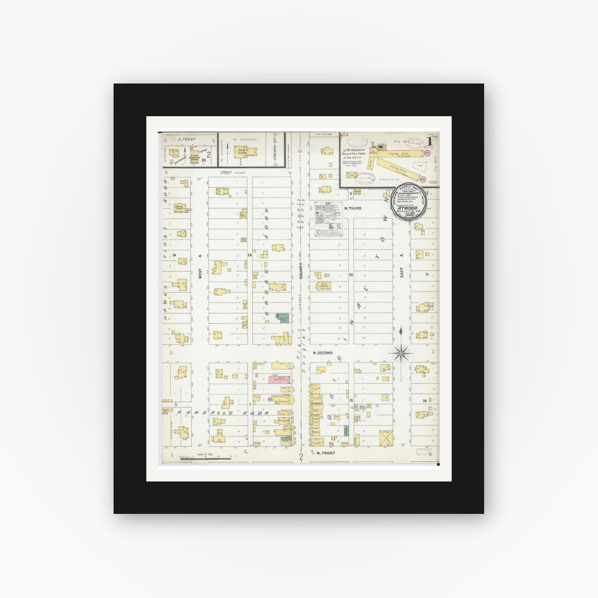 Old map wall art mockup — black gallery frame with white mat — Sanborn Fire Insurance Map from Atwood, Douglas And Piatt Counties, Illinois (1899) - Complete Map Set
