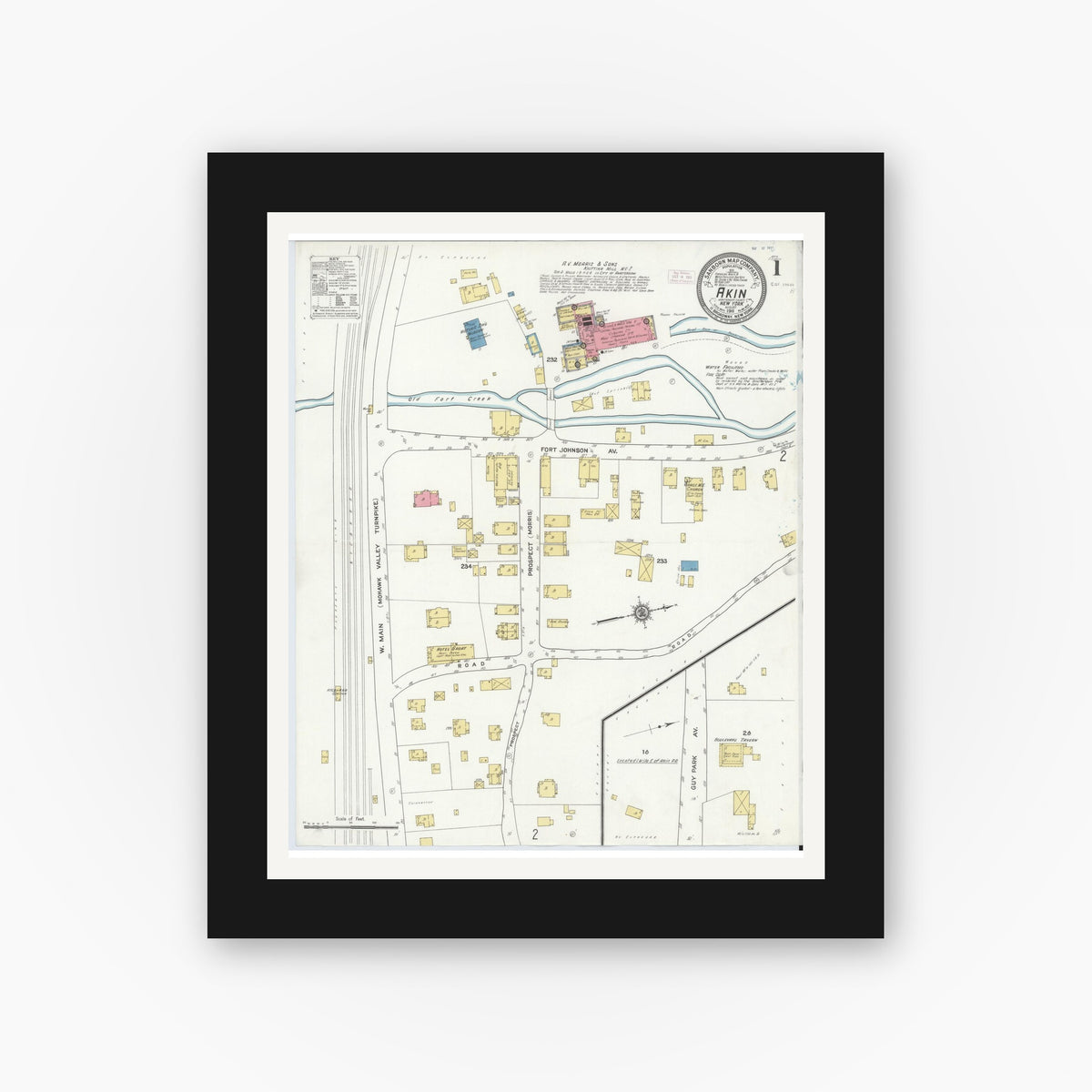Old map wall art mockup — black gallery frame with white mat — Sanborn Fire Insurance Map from Akin, Montgomery County, New York (1911) - Complete Map Set
