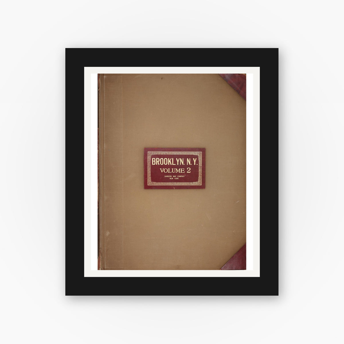 Old map wall art mockup — black gallery frame with white mat — Sanborn Fire Insurance Map from Brooklyn, Kings County, New York (1950), Sheet #0001