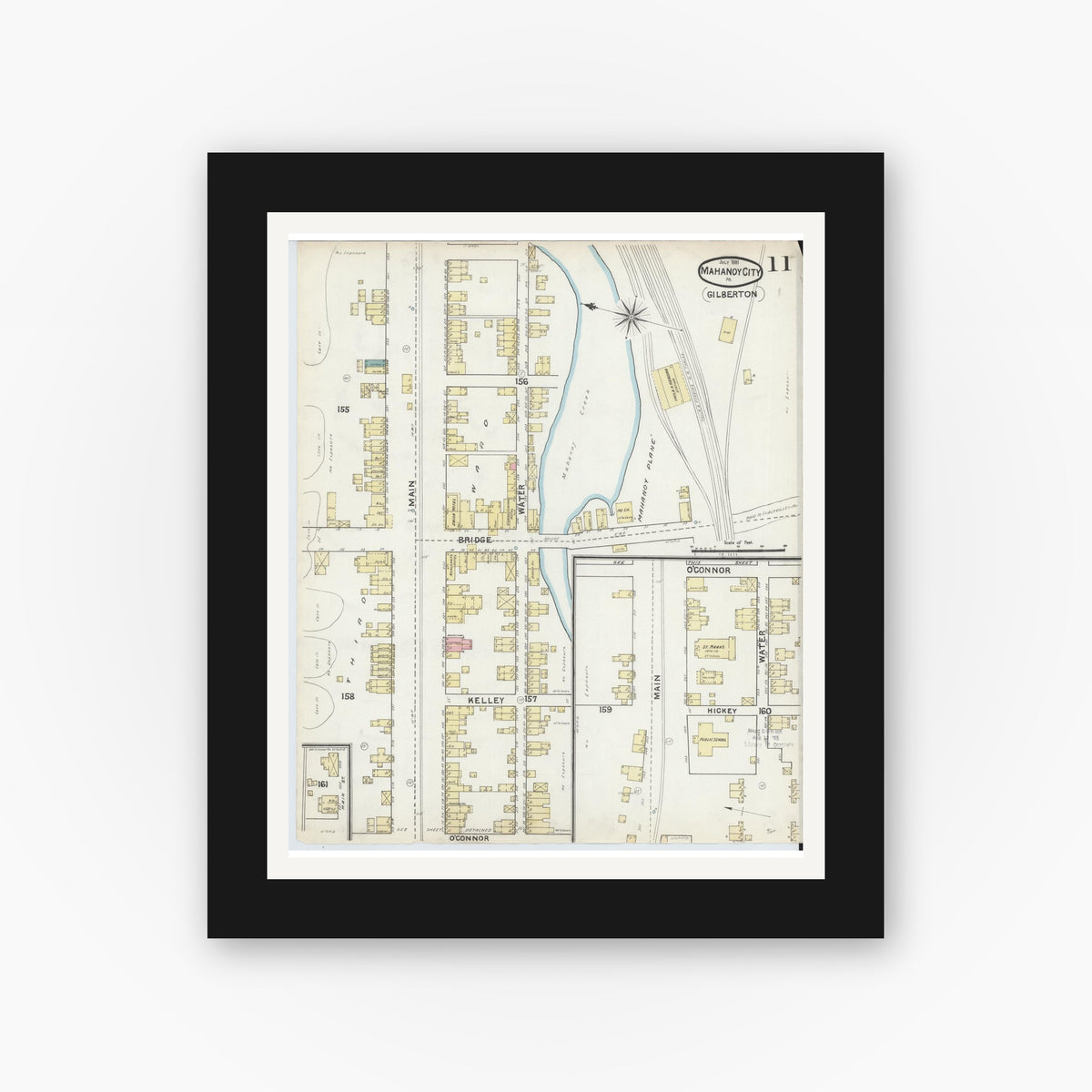 Old map wall art mockup β black gallery frame with white mat β Sanborn Fire Insurance Map from Mahanoy City, Schuylkill County, Pennsylvania (1891), Sheet #0011