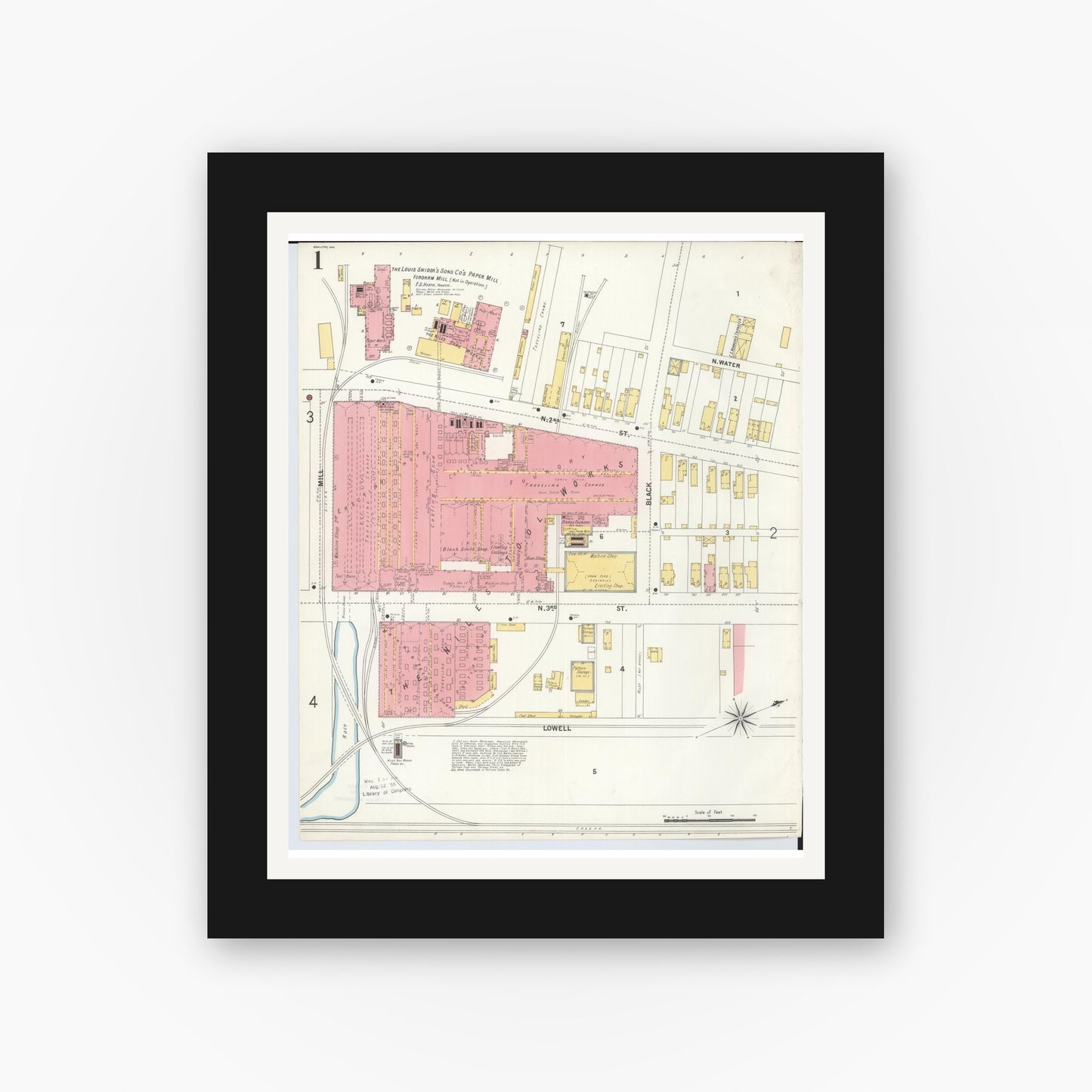 Old map wall art mockup — black gallery frame with white mat — Sanborn Fire Insurance Map from Hamilton, Butler County, Ohio (1899) - Complete Map Set