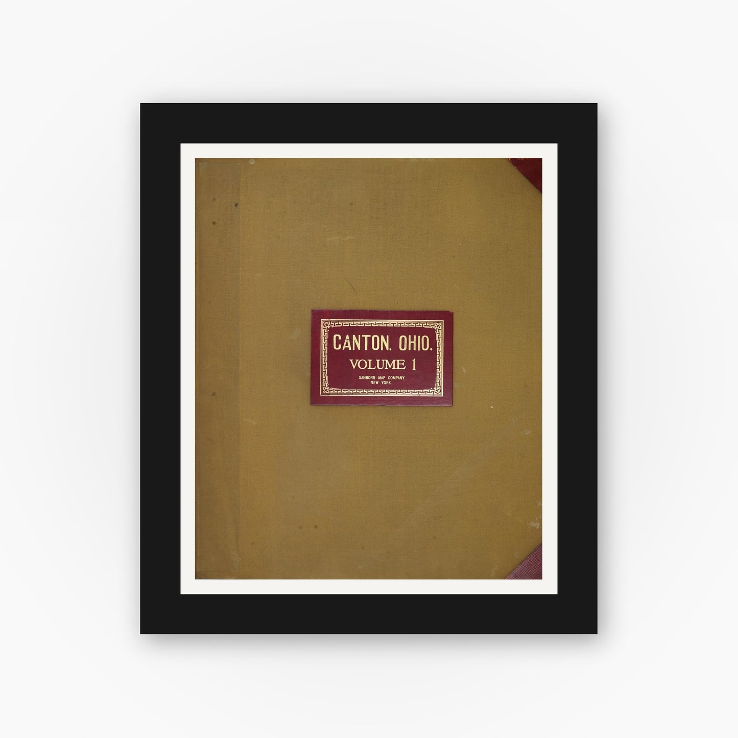 Old map wall art mockup — black gallery frame with white mat — Sanborn Fire Insurance Map from Canton, Stark County, Ohio (1950), Sheet #0001
