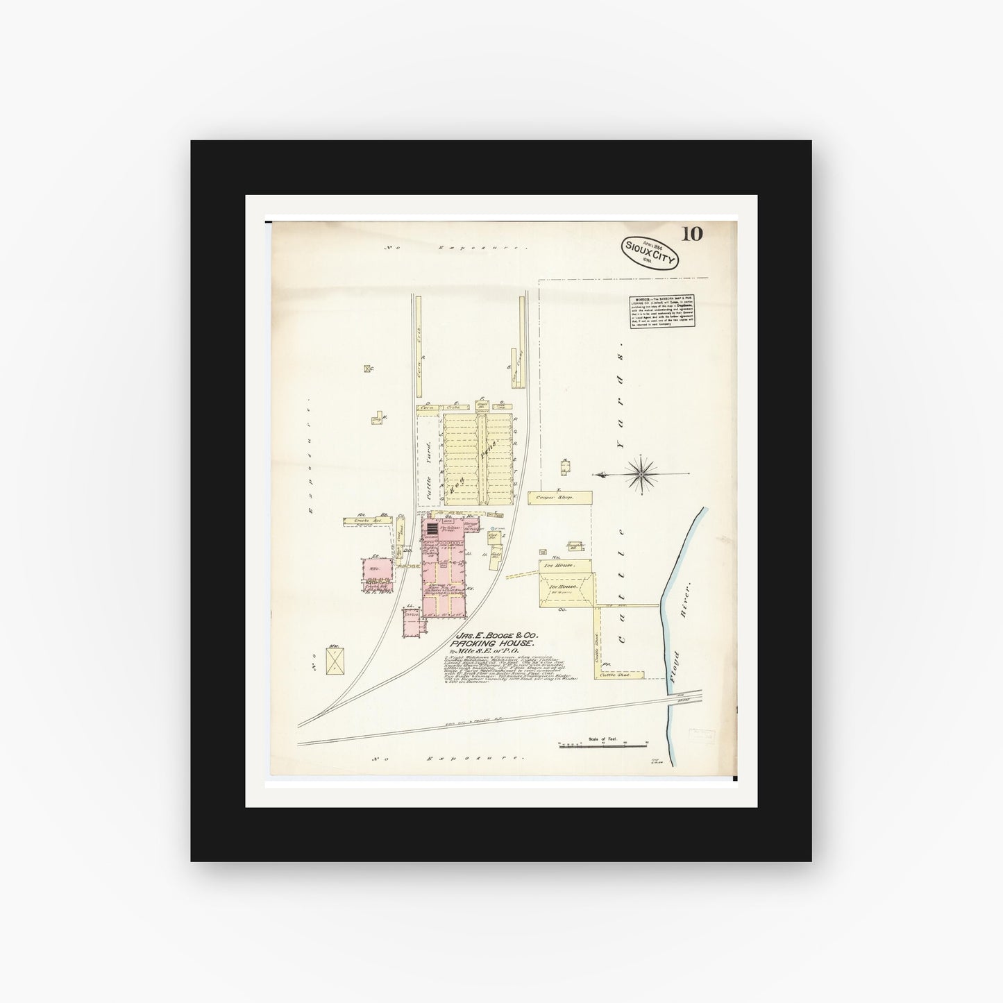 Old map wall art mockup β black gallery frame with white mat β Sanborn Fire Insurance Map from Sioux City, Woodbury County, Iowa (1884), Sheet #0010