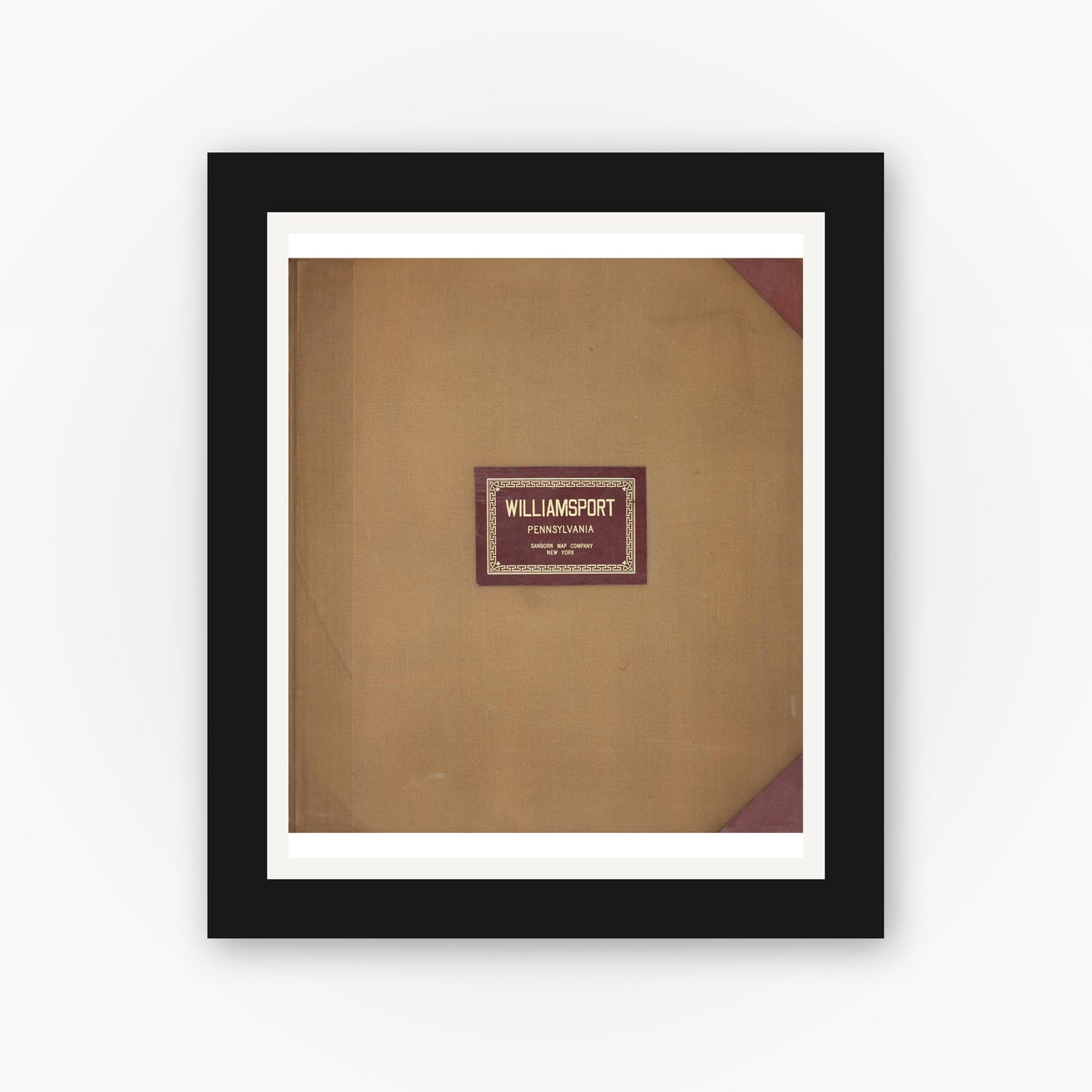Old map wall art mockup — black gallery frame with white mat — Sanborn Fire Insurance Map from Williamsport, Lycoming County, Pennsylvania (1950), Sheet #0001