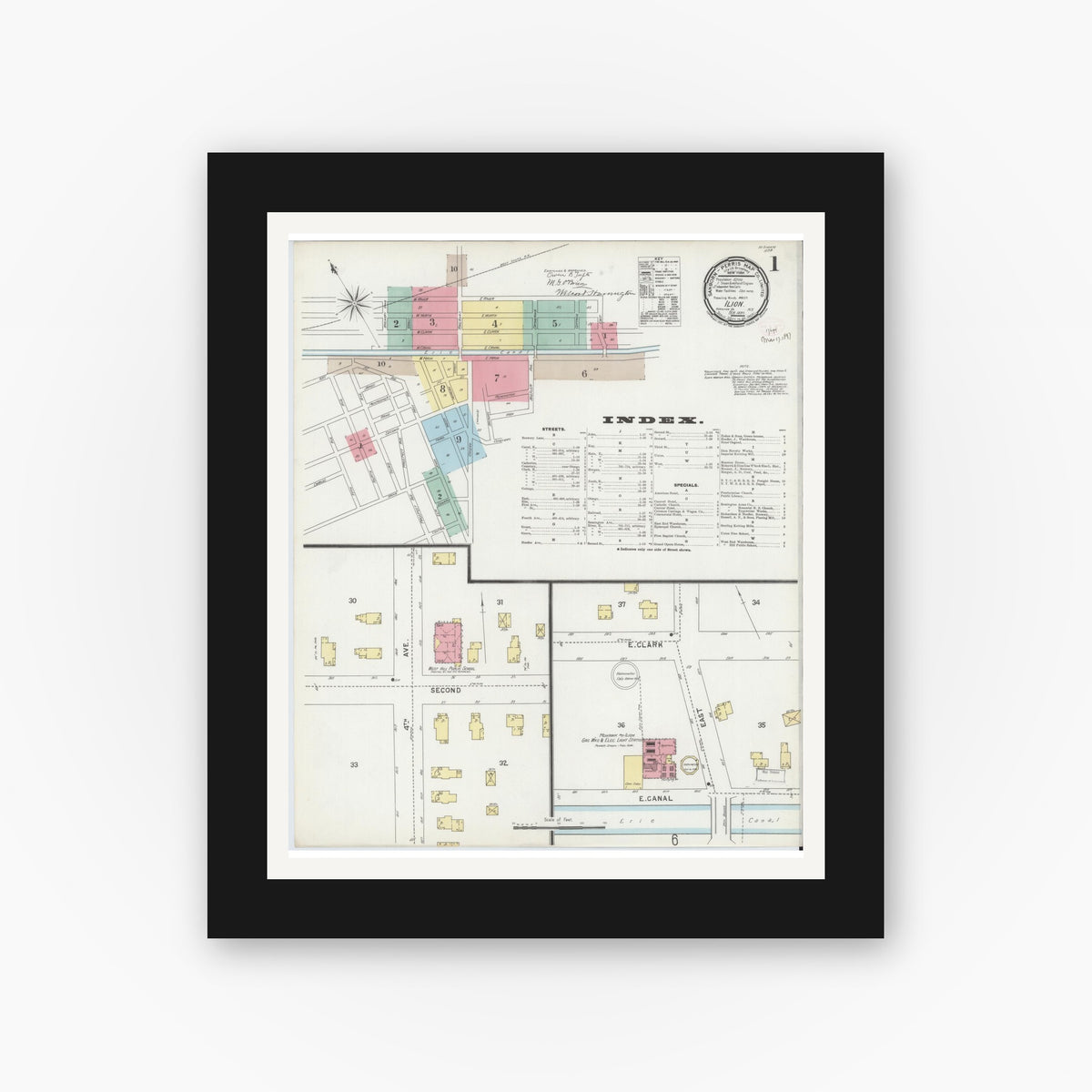 Old map wall art mockup — black gallery frame with white mat — Sanborn Fire Insurance Map from Ilion, Herkimer County, New York (1897) - Complete Map Set