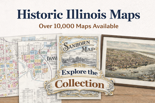 Historic Illinois Maps collection banner – over 10,000 old Illinois maps including Sanborn Fire Insurance Maps and vintage bird’s-eye view town maps