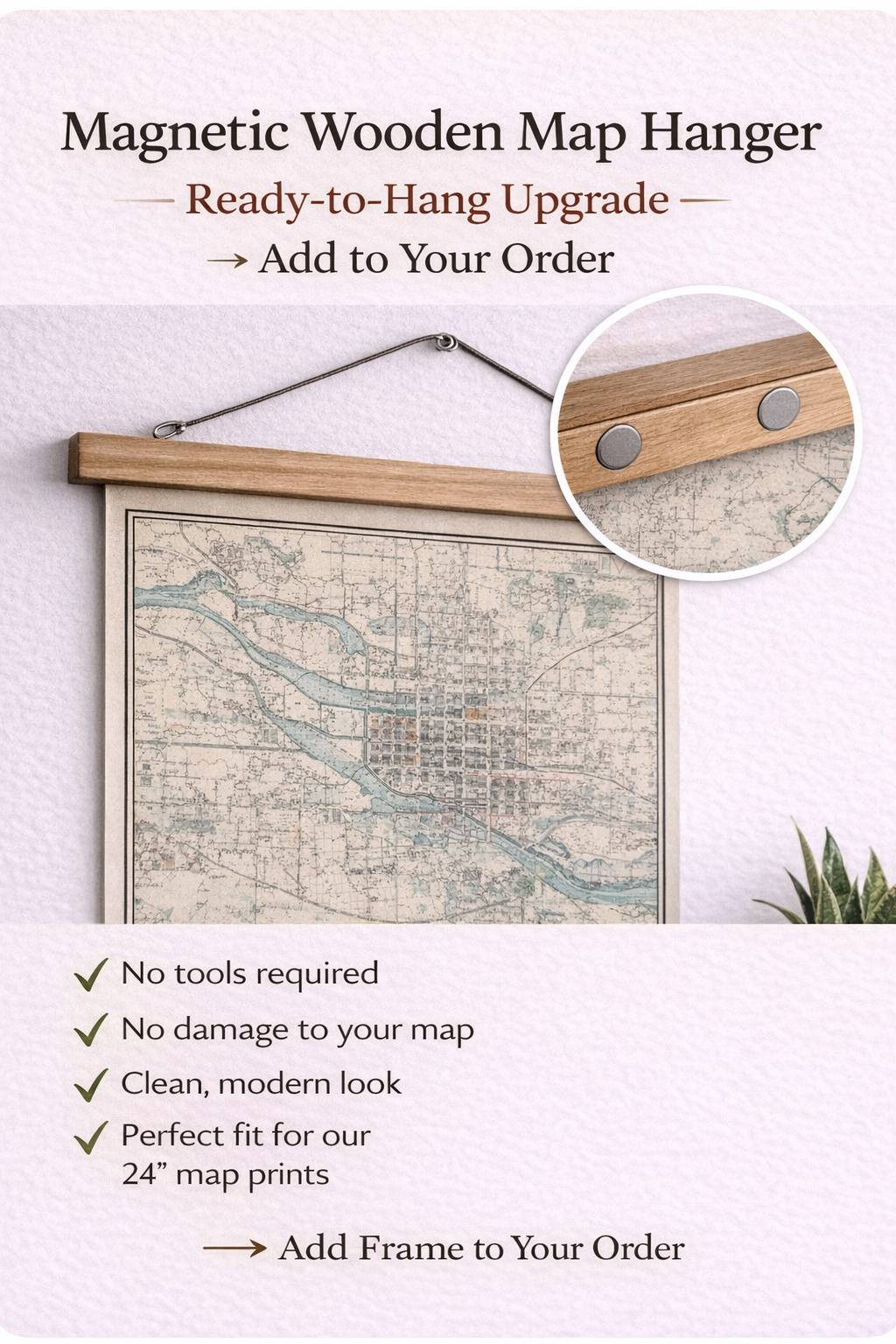 Magnetic Wooden Map Frame — Ready-to-Hang Upgrade