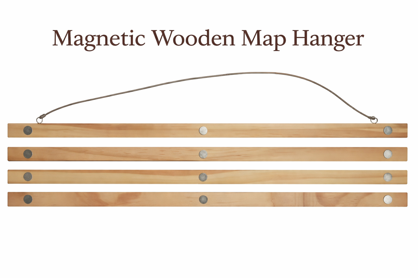 Magnetic wooden map hanger on a white background