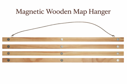 Magnetic wooden map hanger on a white background