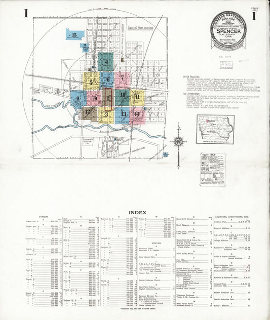 Sanborn Fire Insurance Map from Spencer, Clay County, Iowa (1924), Sheet #0001