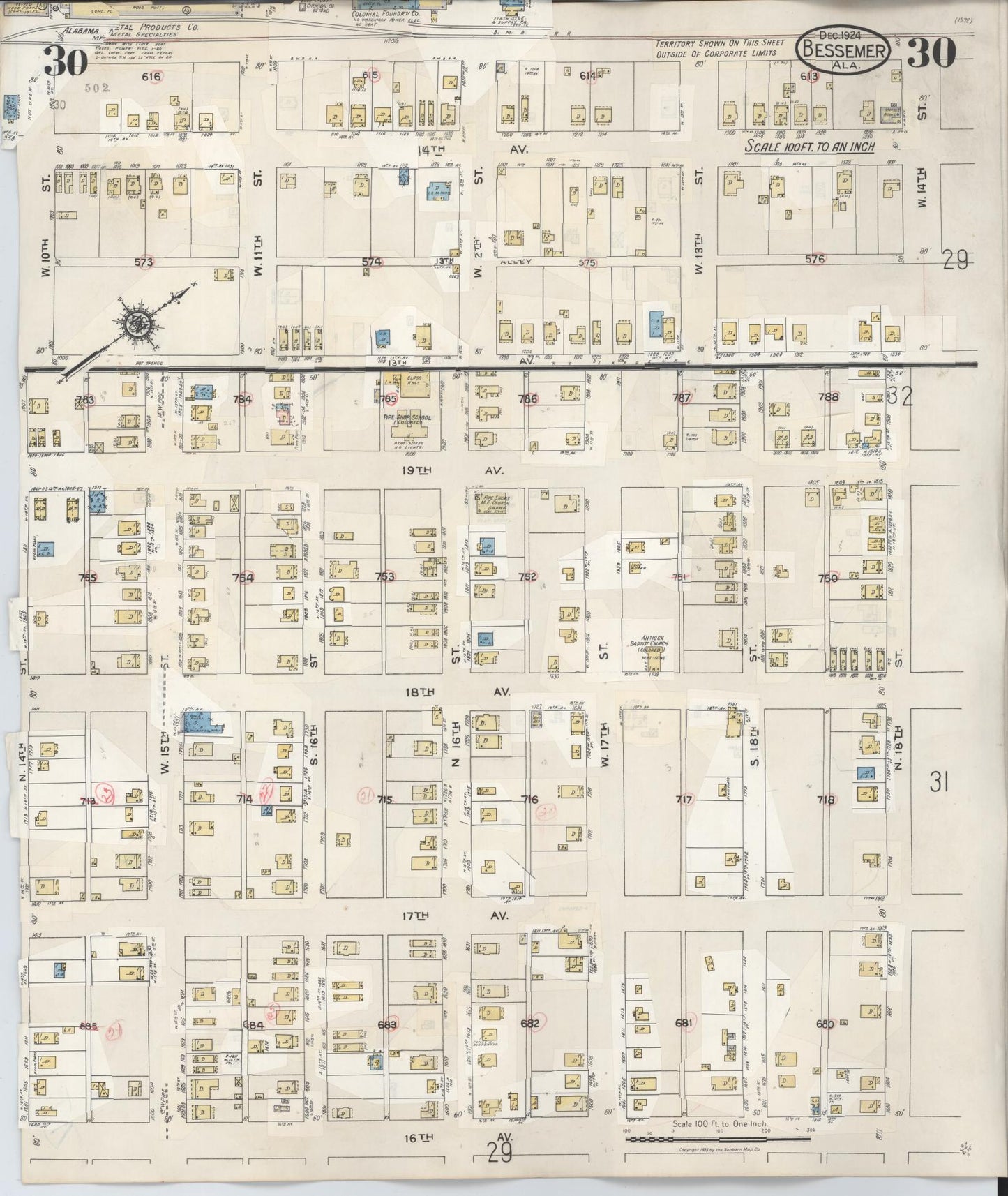 Sanborn Fire Insurance Map from Bessemer, Jefferson County, Alabama (1924 - 1950), Correction Sheet #0030