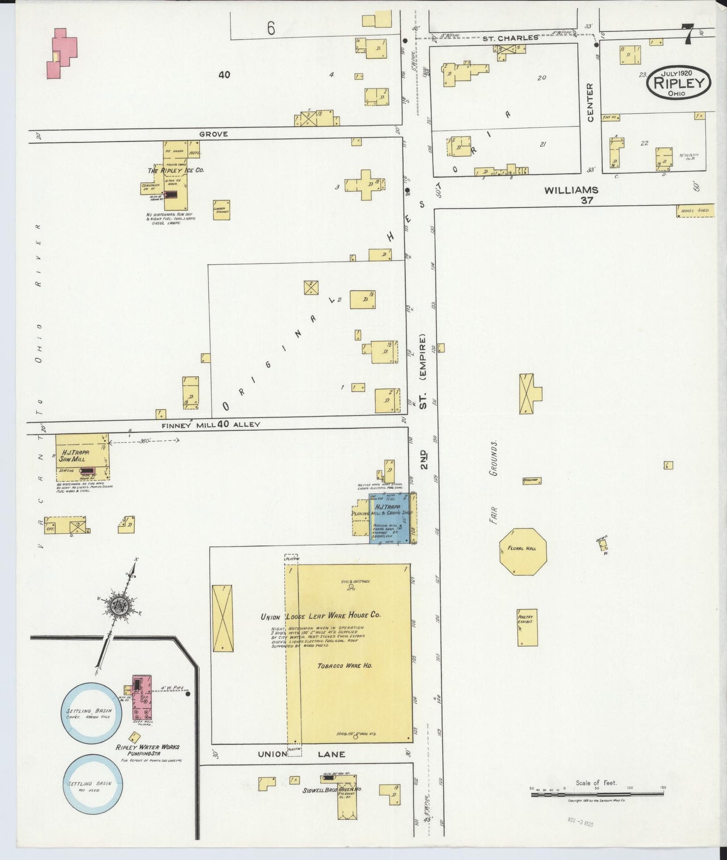 Sanborn Fire Insurance Map from Ripley, Brown County, Ohio (1920), Sheet #0007 - Complete Map Set gallery image, historic Sanborn map, vintage wall art, Ohio Ohio