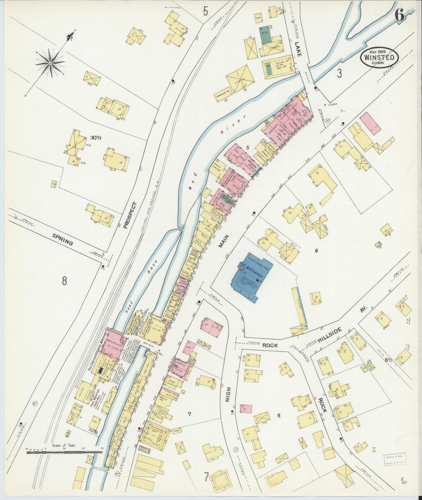 Sanborn Fire Insurance Map from Winsted, Litchfield County, Connecticut (1909), Sheet #0006 - Complete Map Set gallery image, historic Sanborn map, vintage wall art, Connecticut Connecticut