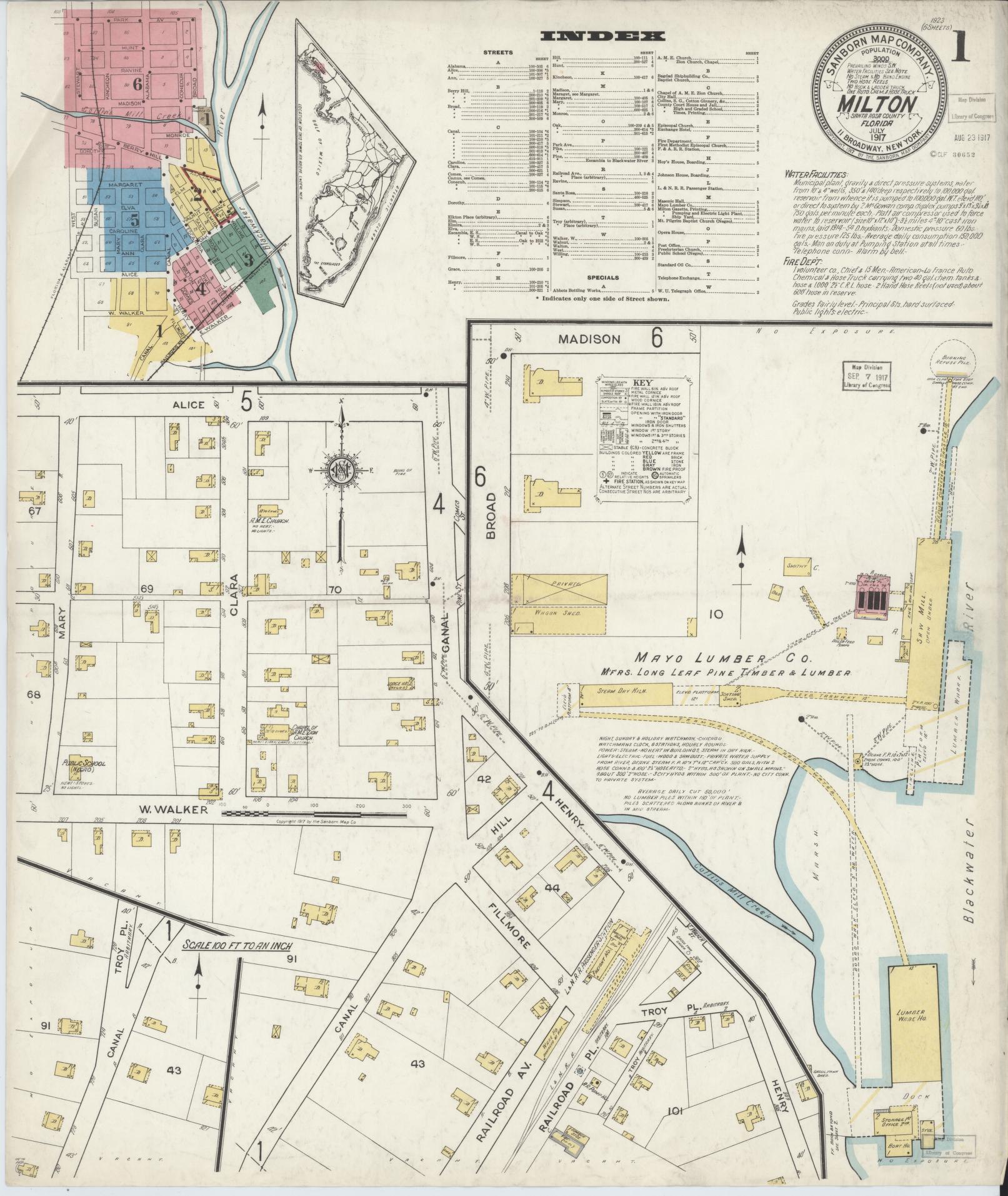 Sanborn Fire Insurance Map from Milton, Santa Rosa County, Florida. (1917) – Historic Sanborn Fire Insurance Map Print