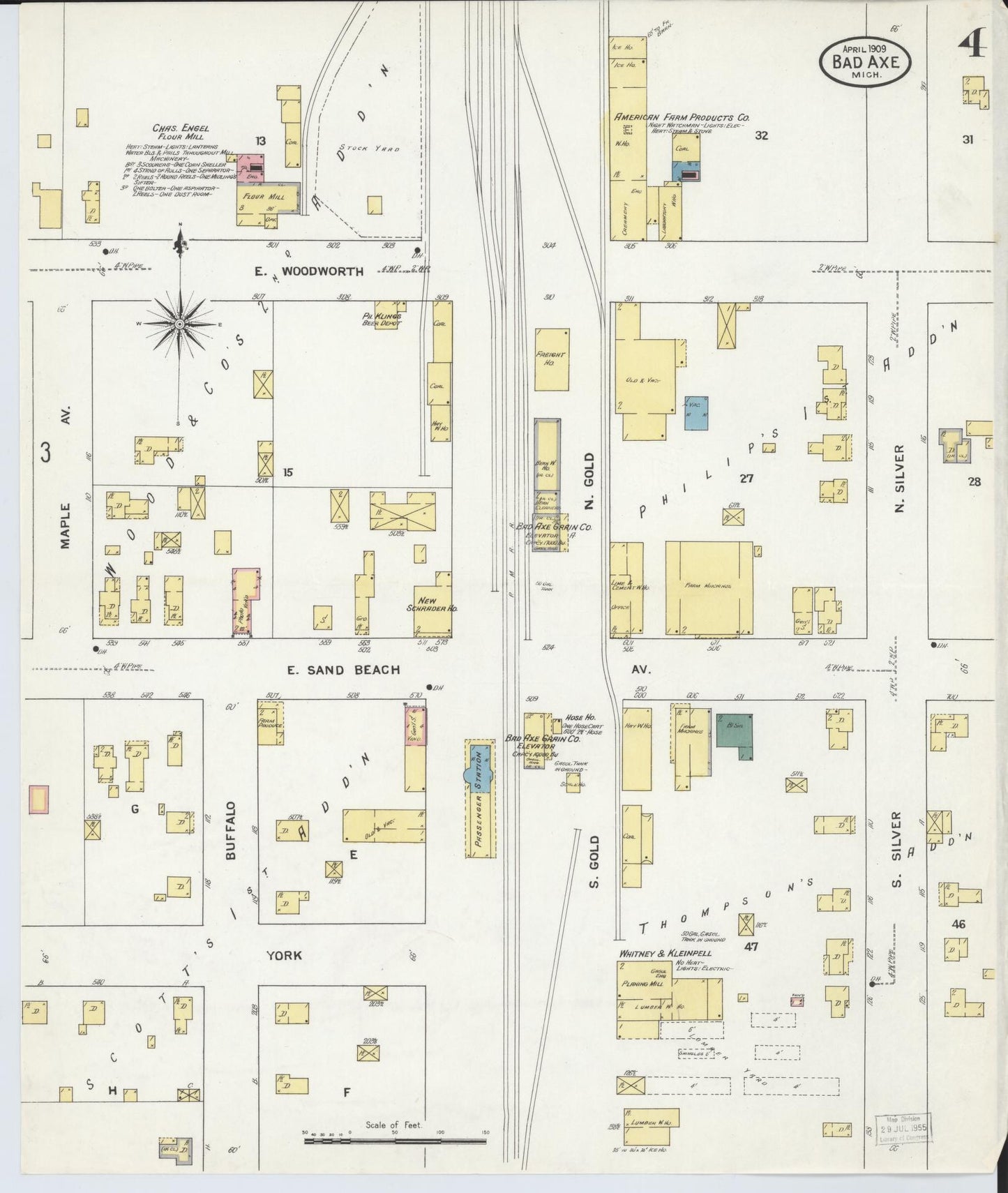 Sanborn Fire Insurance Map from Bad Axe, Huron County, Michigan (1909), Sheet #0004 - Complete Map Set gallery image, historic Sanborn map, vintage wall art, Michigan Michigan