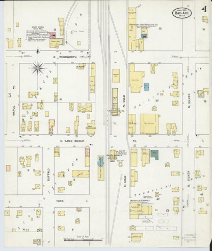 Sanborn Fire Insurance Map from Bad Axe, Huron County, Michigan (1909), Sheet #0004 - Complete Map Set gallery image, historic Sanborn map, vintage wall art, Michigan Michigan