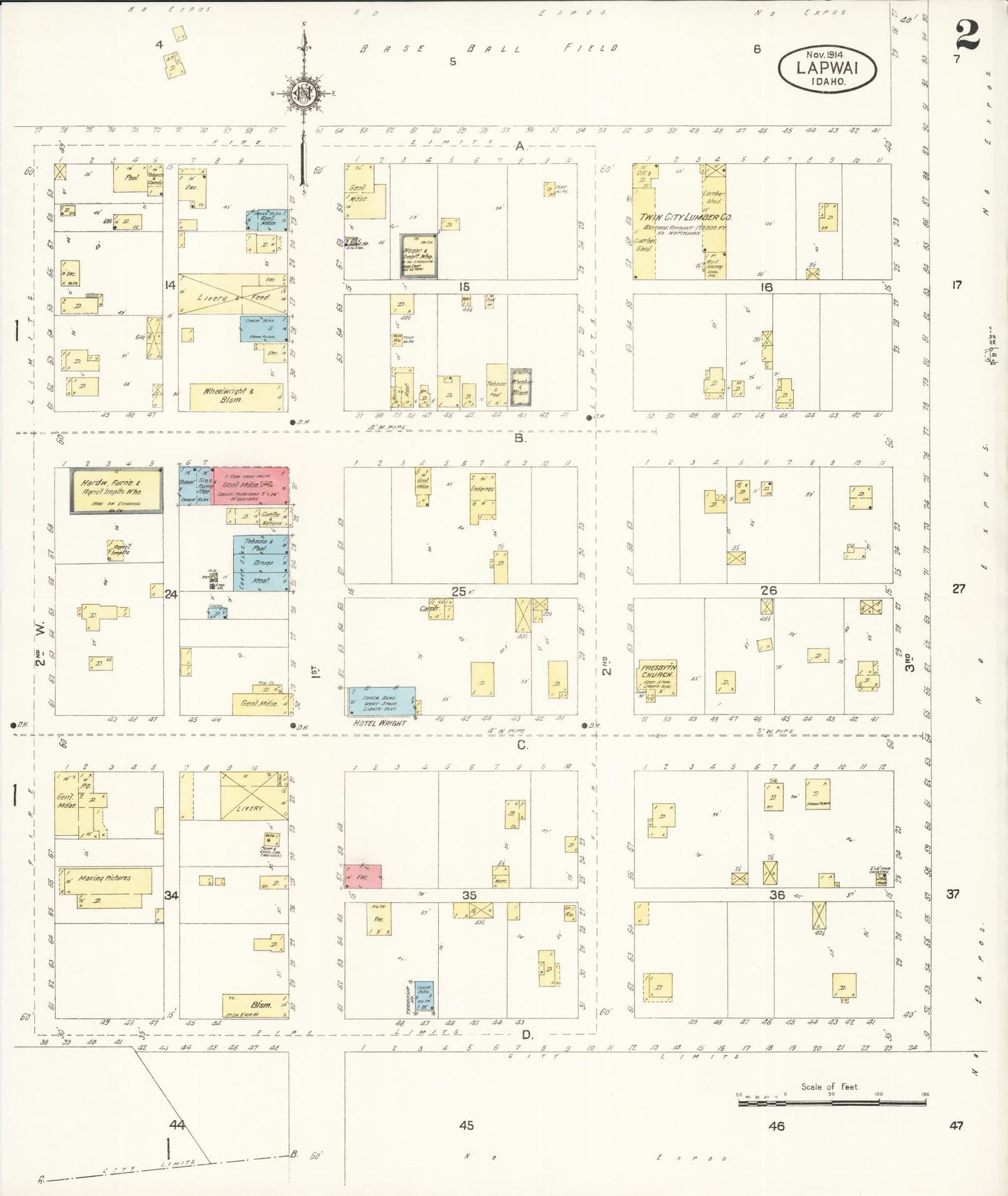 Sanborn Fire Insurance Map from Lapwai, Nez Perce County, Idaho (1914), Sheet #0002 - Historic Sanborn Fire Insurance Map Print, vintage old map wall art, antique decor, genealogy gift, Idaho Idaho map