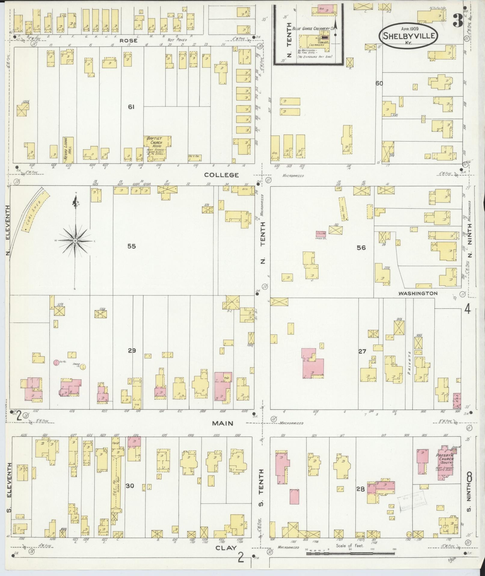 Sanborn Fire Insurance Map from Shelbyville, Shelby County, Kentucky (1909), Sheet #0003 - Historic Sanborn Fire Insurance Map Print, vintage old map wall art, antique decor, genealogy gift, Kentucky Kentucky map