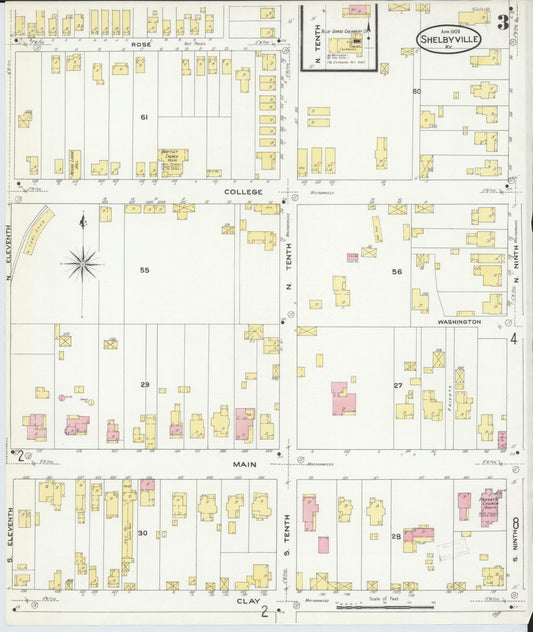 Sanborn Fire Insurance Map from Shelbyville, Shelby County, Kentucky (1909), Sheet #0003 - Historic Sanborn Fire Insurance Map Print, vintage old map wall art, antique decor, genealogy gift, Kentucky Kentucky map