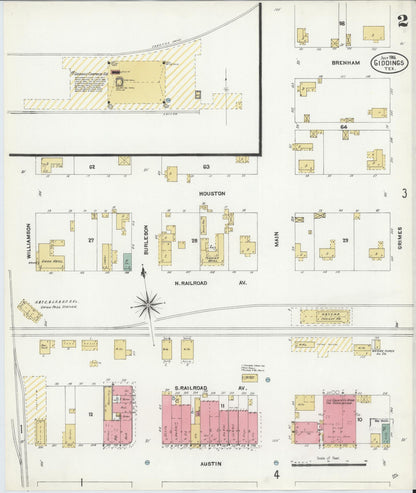 Sanborn Fire Insurance Map from Giddings, Lee County, Texas (1906), Sheet #0002 - Complete Map Set gallery image, historic Sanborn map, vintage wall art, Texas Texas