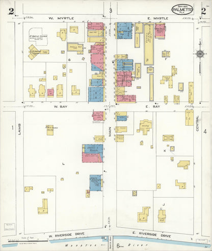 Sanborn Fire Insurance Map from Palmetto, Manatee County, Florida (1923), Sheet #0002 - Historic Sanborn Fire Insurance Map Print, vintage old map wall art, antique decor, genealogy gift, Florida Florida map