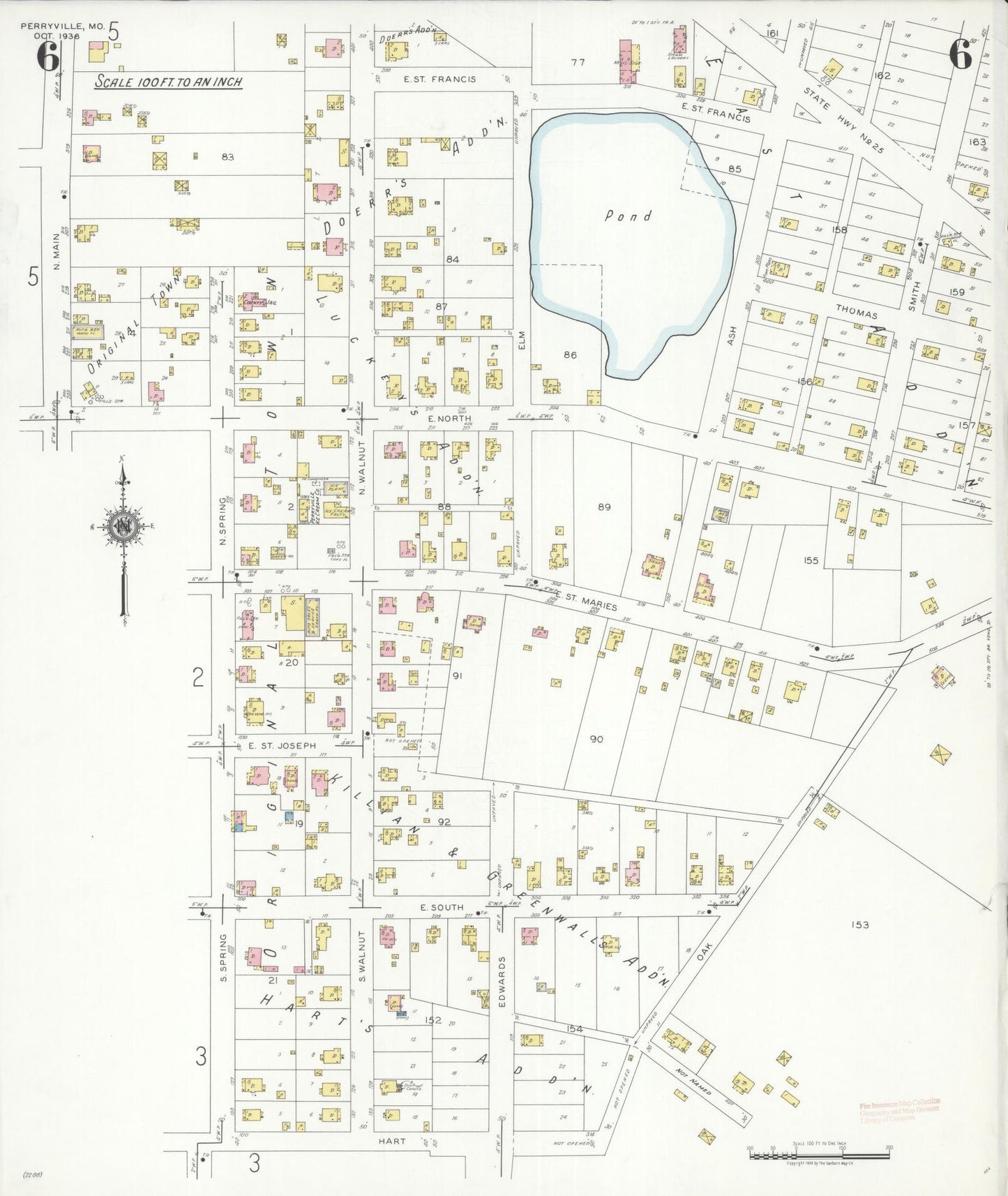 Sanborn Fire Insurance Map from Perryville, Perry County, Missouri (1938), Sheet #0006 - Complete Map Set gallery image, historic Sanborn map, vintage wall art, Missouri Missouri