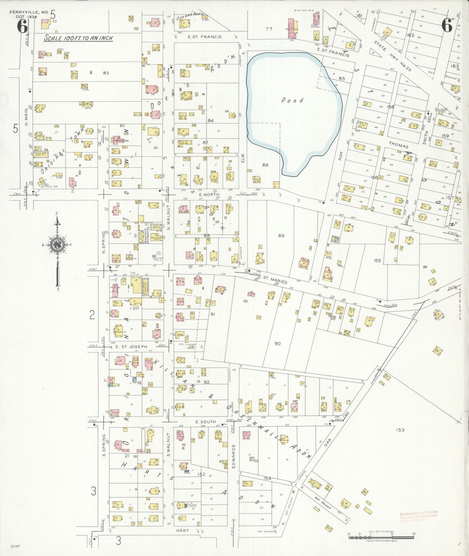 Sanborn Fire Insurance Map from Perryville, Perry County, Missouri (1938), Sheet #0006 - Complete Map Set gallery image, historic Sanborn map, vintage wall art, Missouri Missouri