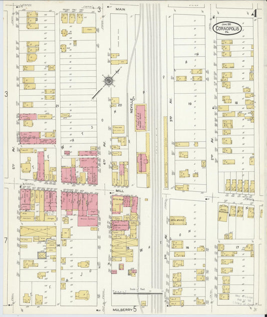 Sanborn Fire Insurance Map from Coraopolis, Allegheny County, Pennsylvania (1911), Sheet #0004 - Historic Sanborn Fire Insurance Map Print, vintage old map wall art, antique decor, genealogy gift, Pennsylvania Pennsylvania map