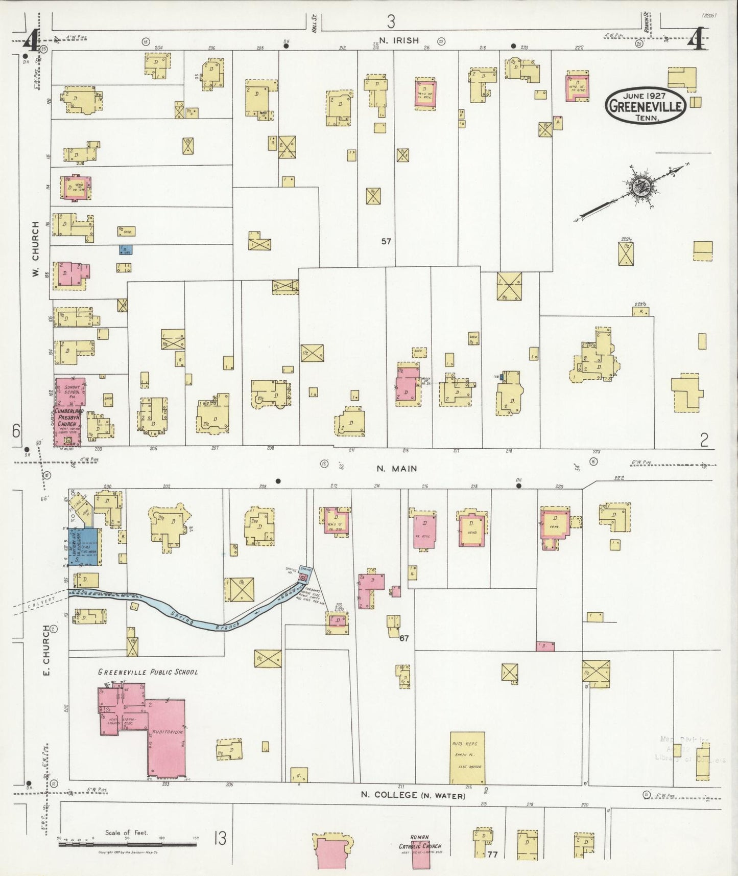 Sanborn Fire Insurance Map from Greeneville, Greene County, Tennessee (1927), Sheet #0004 - Complete Map Set gallery image, historic Sanborn map, vintage wall art, Tennessee Tennessee