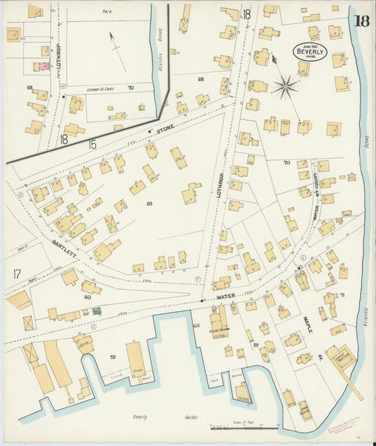 Sanborn Fire Insurance Map from Beverly, Essex County, Massachusetts (1901), Sheet #0018 - Historic Sanborn Fire Insurance Map Print, vintage old map wall art, antique decor, genealogy gift, Massachusetts Massachusetts map