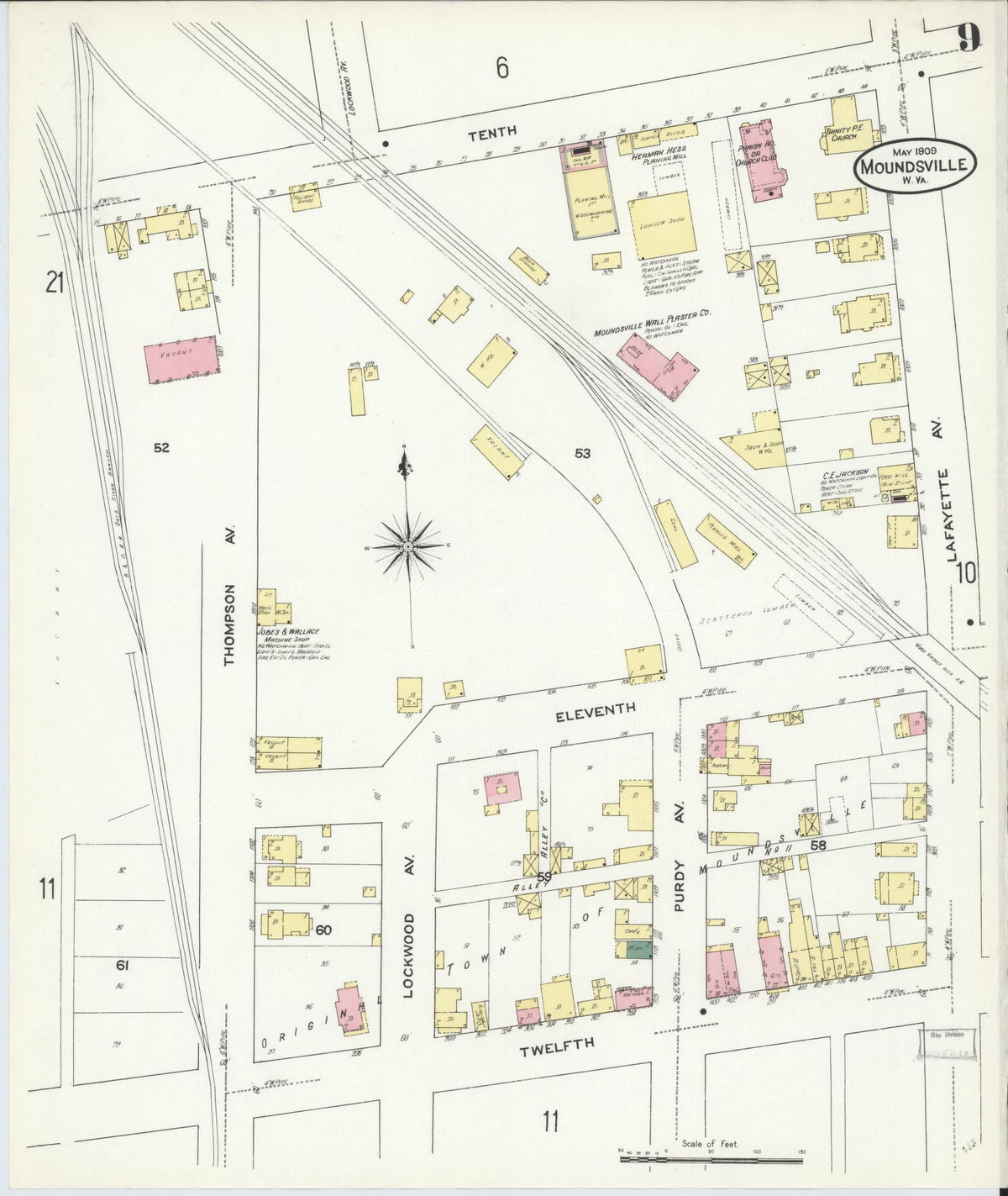 Sanborn Fire Insurance Map from Moundsville, Marshall County, West Virginia (1909), Sheet #0009 - Complete Map Set gallery image, historic Sanborn map, vintage wall art, West Virginia West Virginia