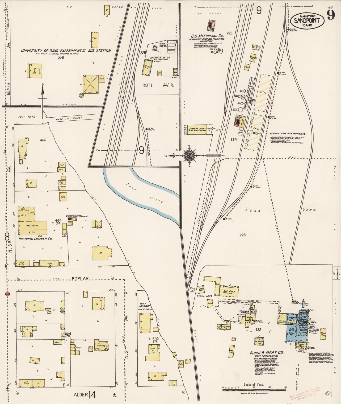 Sanborn Fire Insurance Map from Sandpoint, Bonner County, Idaho (1921), Sheet #0009 - Complete Map Set gallery image, historic Sanborn map, vintage wall art, Idaho Idaho