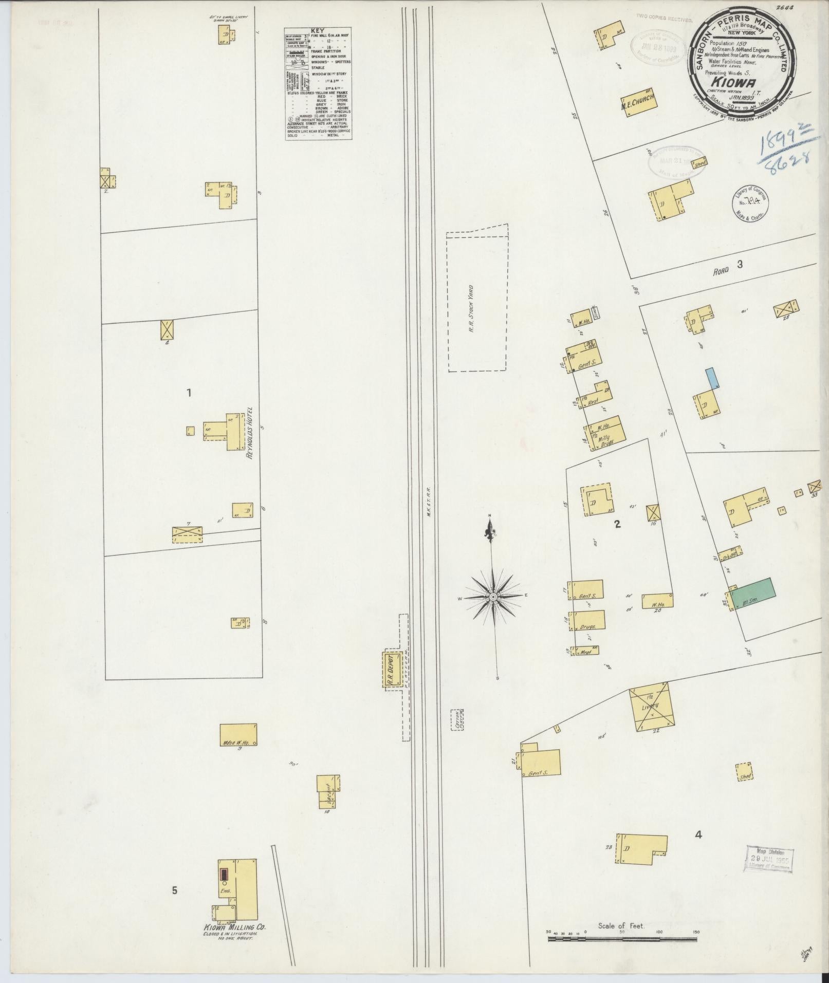 Sanborn Fire Insurance Map from Kiowa, Pittsburg County, Oklahoma (1899), Sheet #0001 - Historic Sanborn Fire Insurance Map Print, vintage old map wall art, antique decor, genealogy gift, Oklahoma Oklahoma map