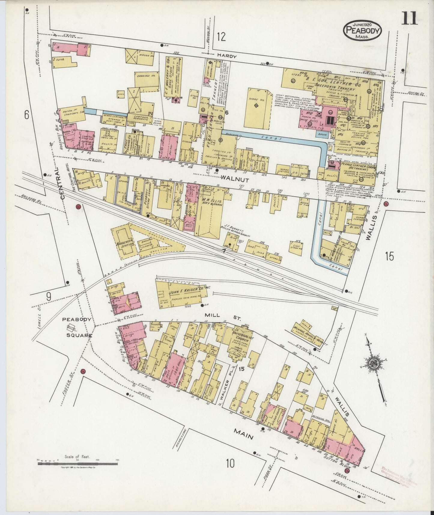 Sanborn Fire Insurance Map from Peabody, Essex County, Massachusetts (1920), Sheet #0011 - Complete Map Set gallery image, historic Sanborn map, vintage wall art, Massachusetts Massachusetts