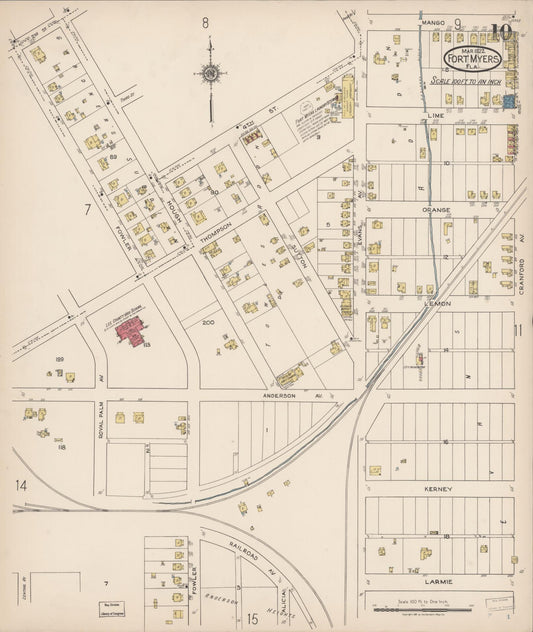 Sanborn Fire Insurance Map from Fort Myers, Lee County, Florida (1922), Sheet #0010 - Historic Sanborn Fire Insurance Map Print, vintage old map wall art, antique decor, genealogy gift, Florida Florida map