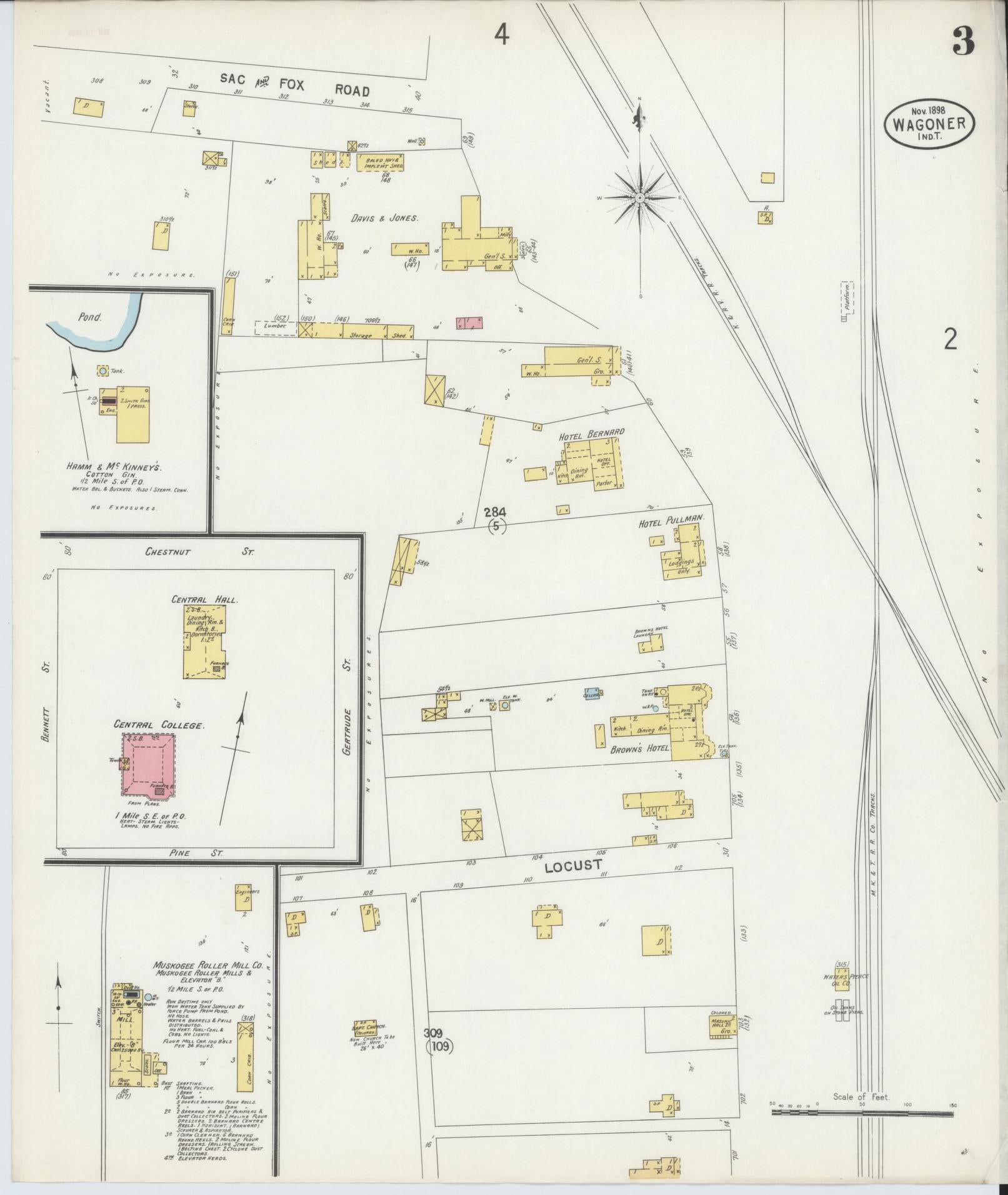 Sanborn Fire Insurance Map from Wagoner, Wagoner County, Oklahoma (1898), Sheet #0003 - Complete Map Set gallery image, historic Sanborn map, vintage wall art, Oklahoma Oklahoma