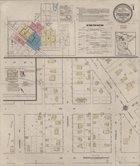 Sanborn Fire Insurance Map from Fosston, Polk County, Minnesota (1922), Sheet #0001 - Historic Sanborn Fire Insurance Map Print, vintage old map wall art, antique decor, genealogy gift, Minnesota Minnesota map