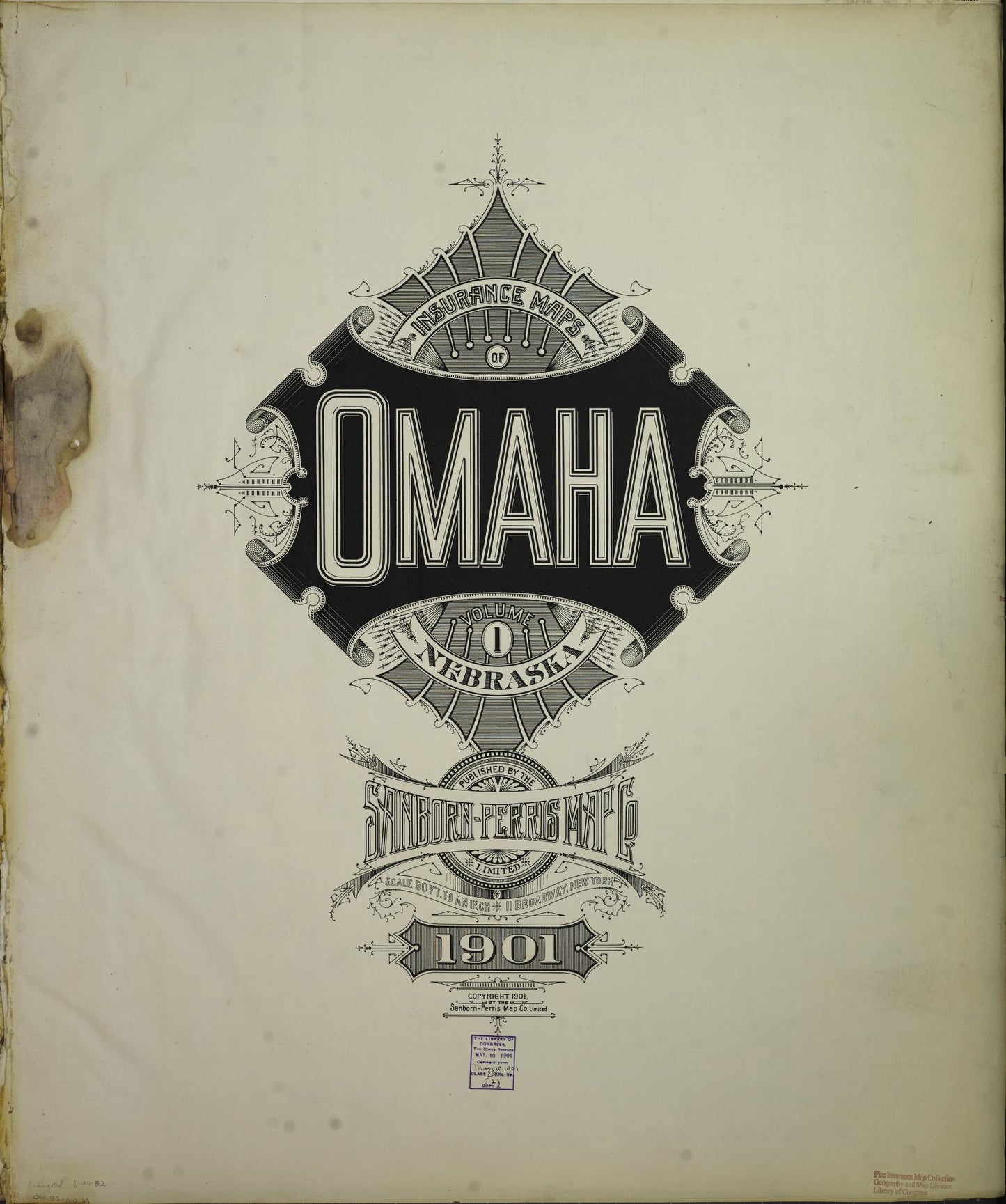 Sanborn Fire Insurance Map from Omaha, Douglas And Sarpy County, Nebraska (1901), Sheet #0001 - Complete Map Set gallery image, historic Sanborn map, vintage wall art, Nebraska Nebraska