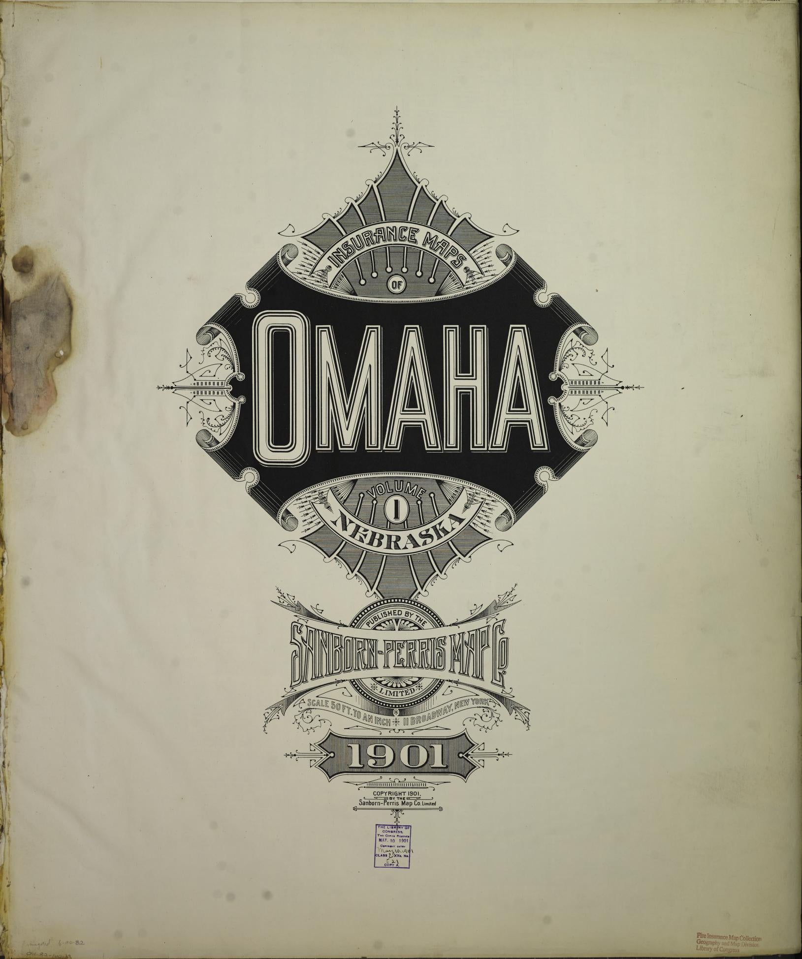 Sanborn Fire Insurance Map from Omaha, Douglas And Sarpy County, Nebraska (1901), Sheet #0001 - Complete Map Set gallery image, historic Sanborn map, vintage wall art, Nebraska Nebraska