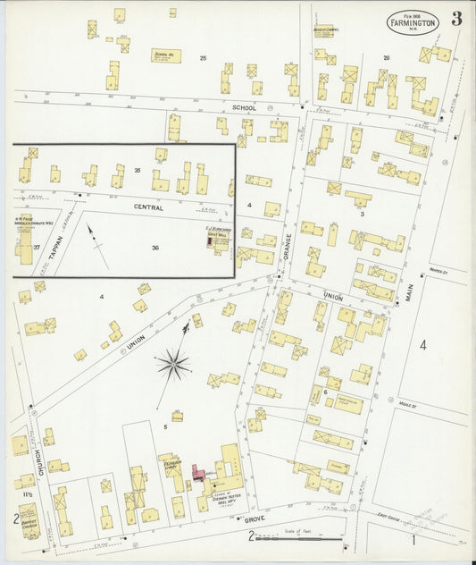 Sanborn Fire Insurance Map from Farmington, Strafford County, New Hampshire (1908), Sheet #0003 - Historic Sanborn Fire Insurance Map Print, vintage old map wall art, antique decor, genealogy gift, New Hampshire New Hampshire map