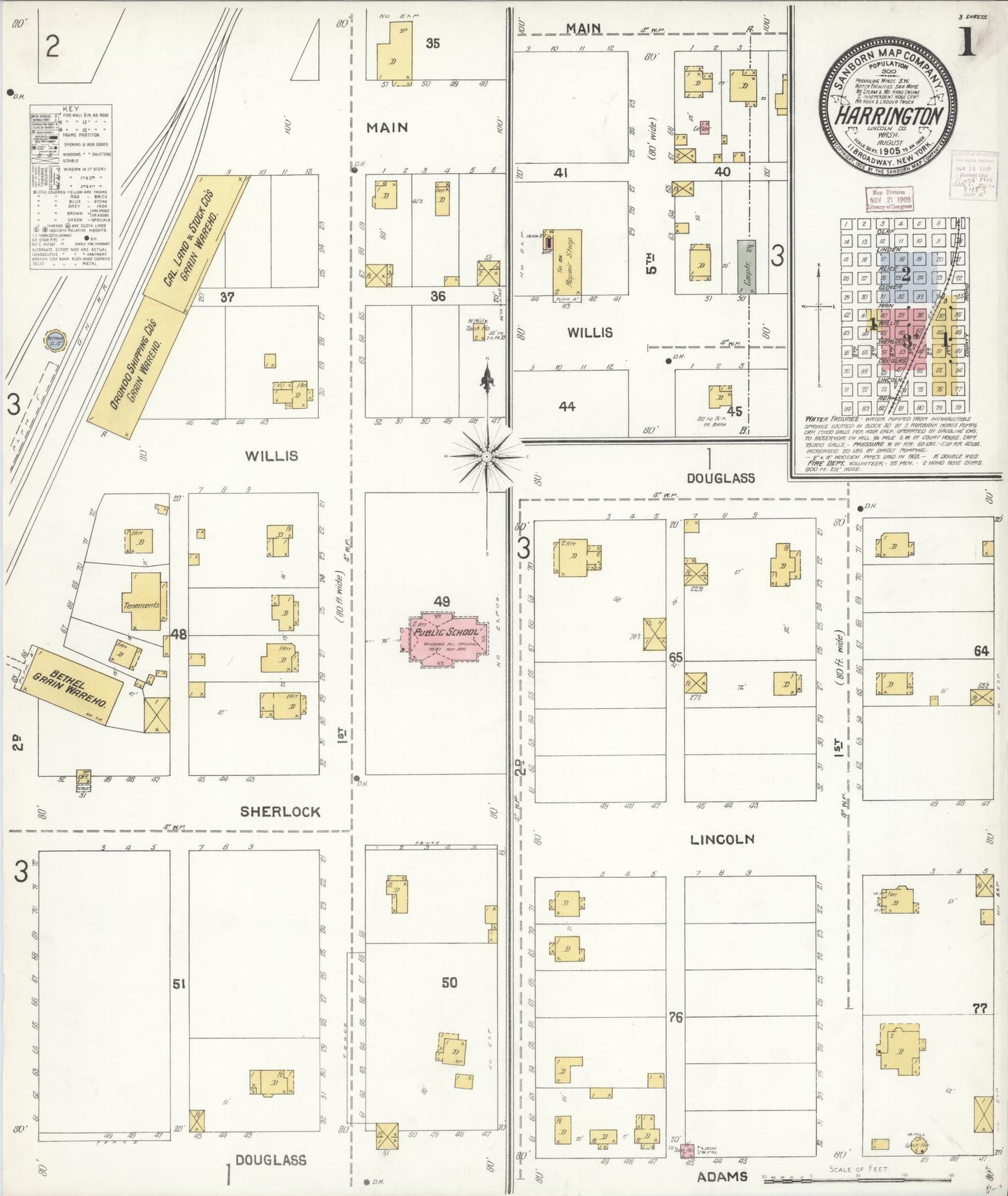 Sanborn Fire Insurance Map from Harrington, Lincoln County, Washington (1905), Sheet #0001 - Complete Map Set gallery image, historic Sanborn map, vintage wall art, Washington Washington