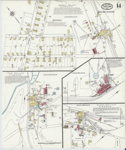Sanborn Fire Insurance Map from Taylor, Lackawanna County, Pennsylvania (1921), Sheet #0014 - Historic Sanborn Fire Insurance Map Print, vintage old map wall art, antique decor, genealogy gift, Pennsylvania Pennsylvania map