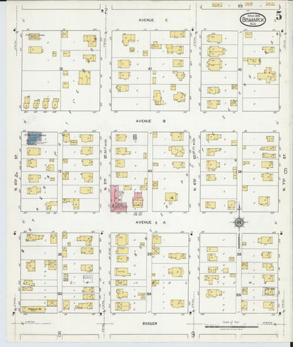 Sanborn Fire Insurance Map from Bismarck, Burleigh County, North Dakota (1919), Sheet #0005 - Complete Map Set gallery image, historic Sanborn map, vintage wall art, North Dakota North Dakota
