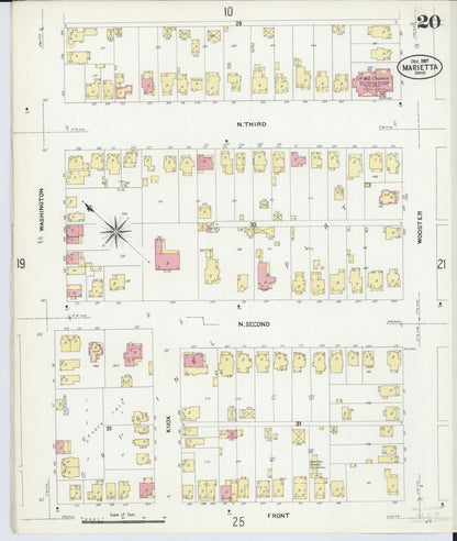 Sanborn Fire Insurance Map from Marietta, Washington County, Ohio (1907), Sheet #0020 - Complete Map Set gallery image, historic Sanborn map, vintage wall art, Ohio Ohio