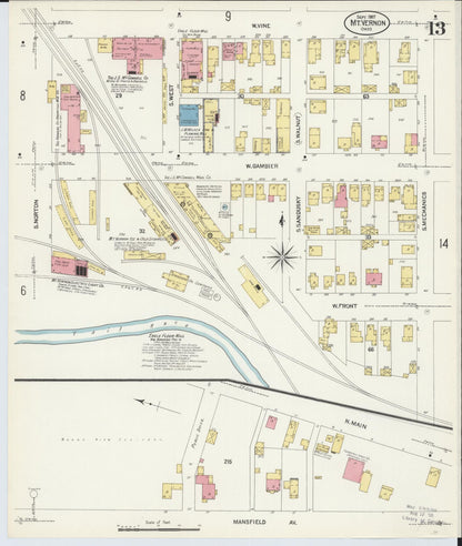 Sanborn Fire Insurance Map from Mount Vernon, Knox County, Ohio (1907), Sheet #0013 - Historic Sanborn Fire Insurance Map Print, vintage old map wall art, antique decor, genealogy gift, Ohio Ohio map