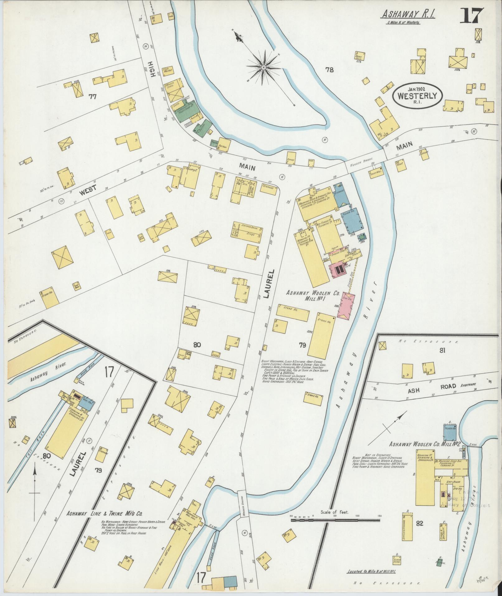 Sanborn Fire Insurance Map from Westerly, Washington County, Rhode Island (1902), Sheet #0017 - Historic Sanborn Fire Insurance Map Print, vintage old map wall art, antique decor, genealogy gift, Rhode Island Rhode Island map
