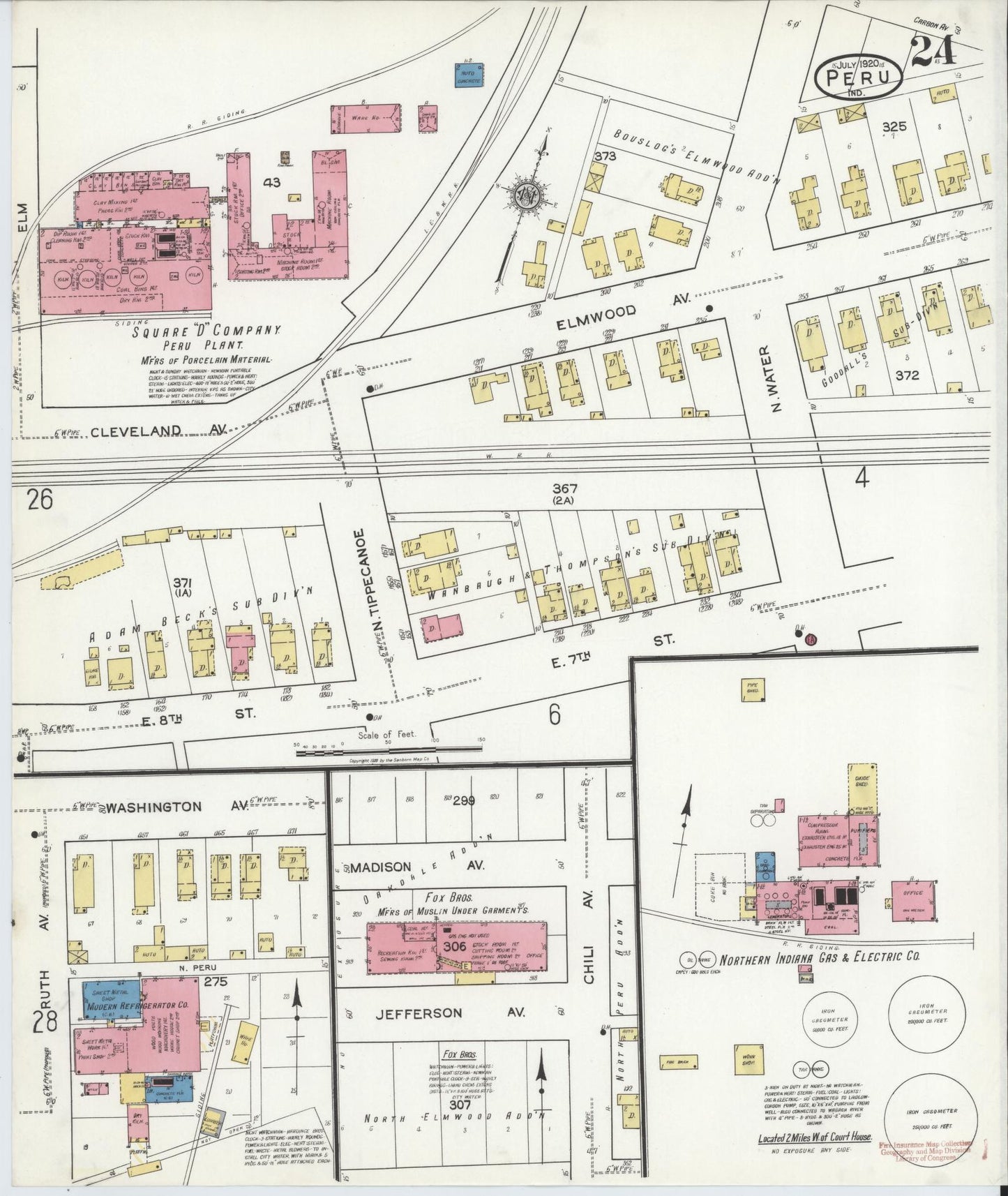 Sanborn Fire Insurance Map from Peru, Miami County, Indiana (1920), Sheet #0024 - Complete Map Set gallery image, historic Sanborn map, vintage wall art, Indiana Indiana