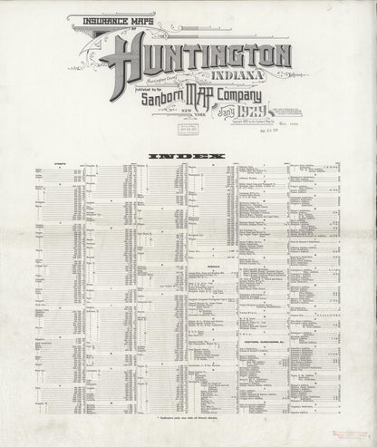 Sanborn Fire Insurance Map from Huntington, Huntington County, Indiana (1929), Sheet #0001 - Historic Sanborn Fire Insurance Map Print, vintage old map wall art, antique decor, genealogy gift, Indiana Indiana map