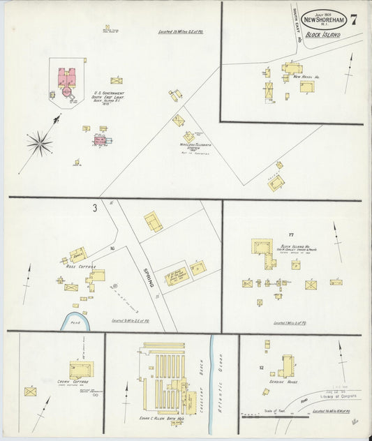 Sanborn Fire Insurance Map from New Shoreham, Newport County, Rhode Island (1909), Sheet #0007 - Historic Sanborn Fire Insurance Map Print, vintage old map wall art, antique decor, genealogy gift, Rhode Island Rhode Island map