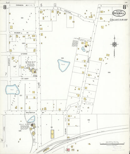 Sanborn Fire Insurance Map from Rockwall, Rockwall County, Texas (1923), Sheet #0008 - Complete Map Set gallery image, historic Sanborn map, vintage wall art, Texas Texas